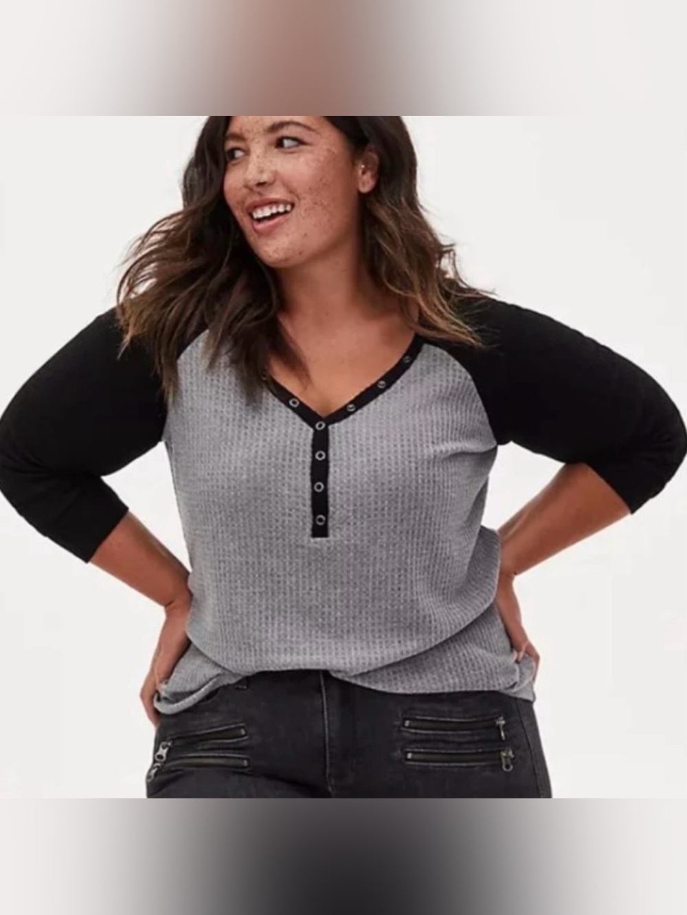 Torrid Waffle Henley Raglan Top Thermal Shirt size 1 (14/16)